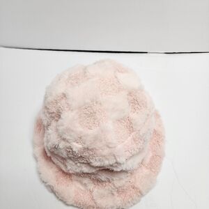 Chic Fuzzy Pink Bucket Hat, Checkered, New Without Tag